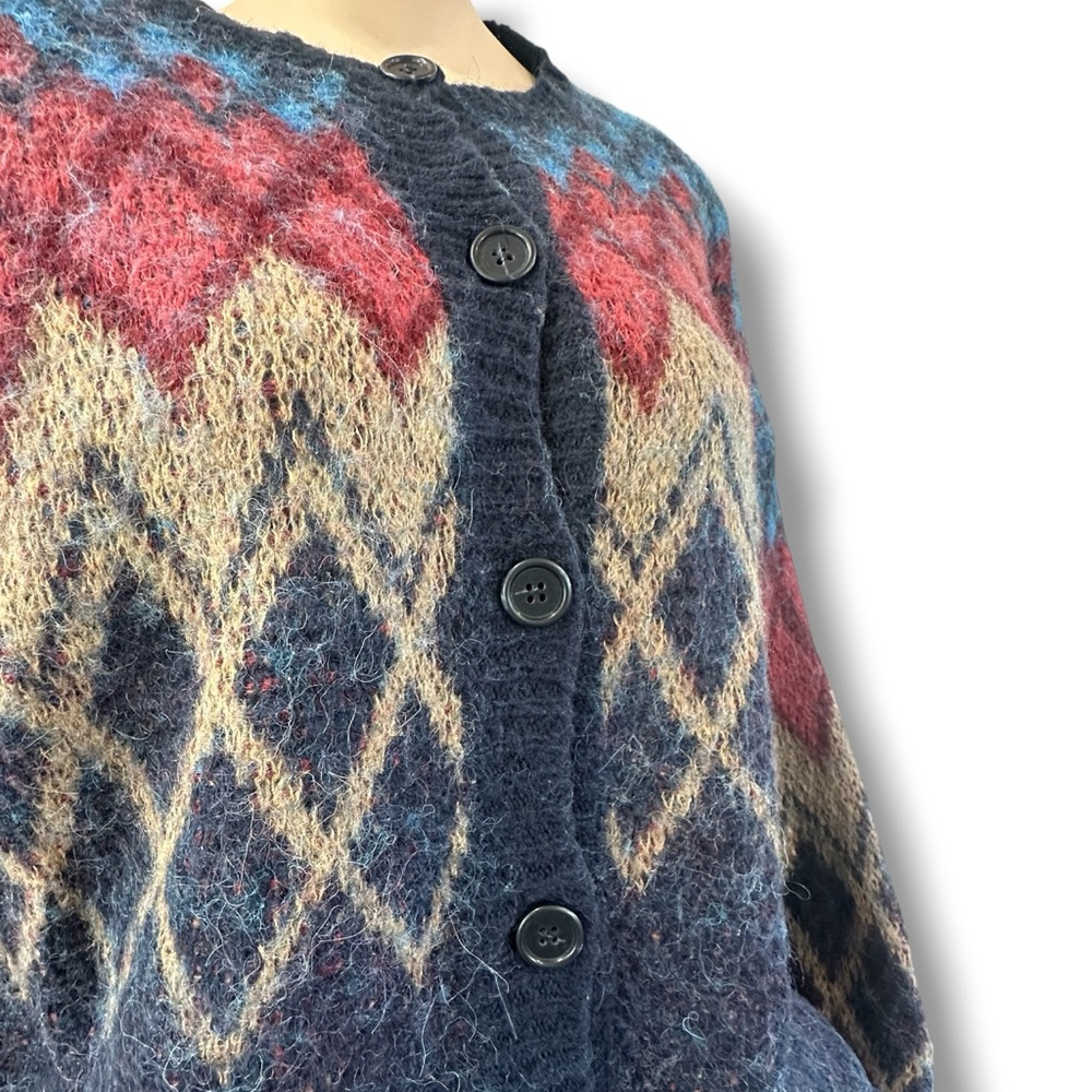 Elsamanda x Anthropologie Women's Mohair Alpaca Blend Argyle Cardigan Sweater L - Picture 4 of 6